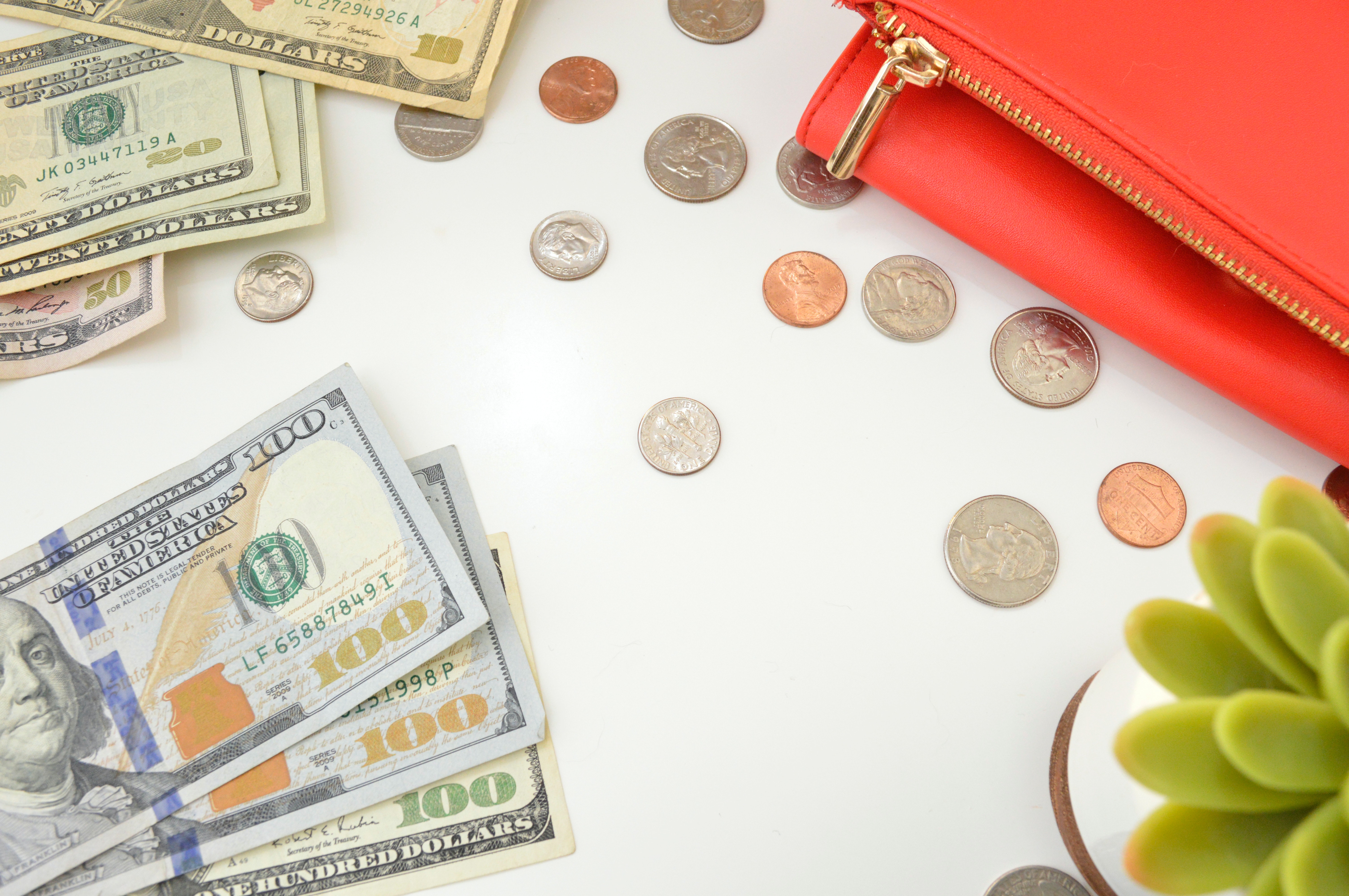 Money and Coins on a Desk